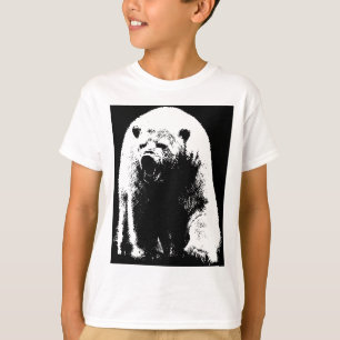 Camiseta Urso Polar Pop de Arte Preta e Branca
