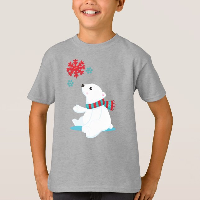 Camiseta Urso Polar, Urso Com Scarf, Urso Bonito, Flocos De (Frente)