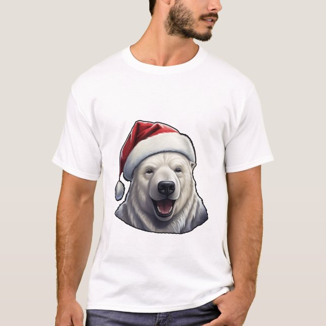 Camiseta Urso Polar Vestindo um Chapéu Santa (Frente)