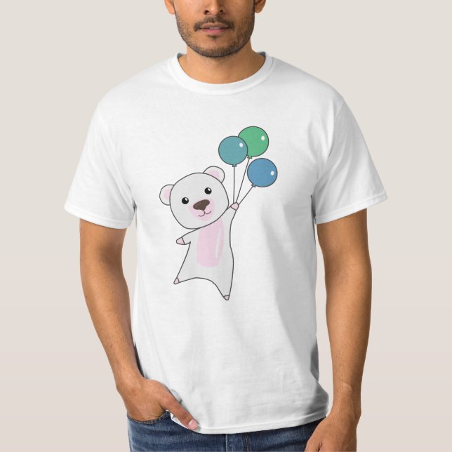 Camiseta Urso Polar Voa Com Balões Animais Curiosos Polar (Frente)