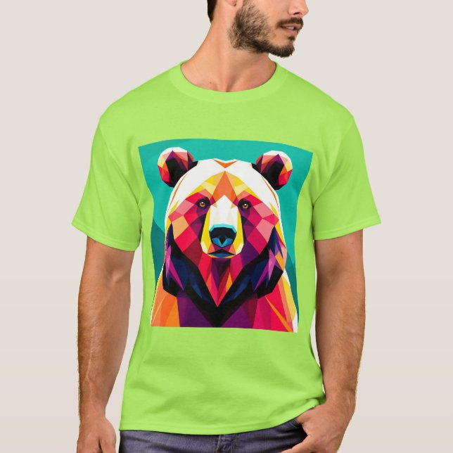 Camiseta Urso Poligonal com Estilo Abstrato (Frente)