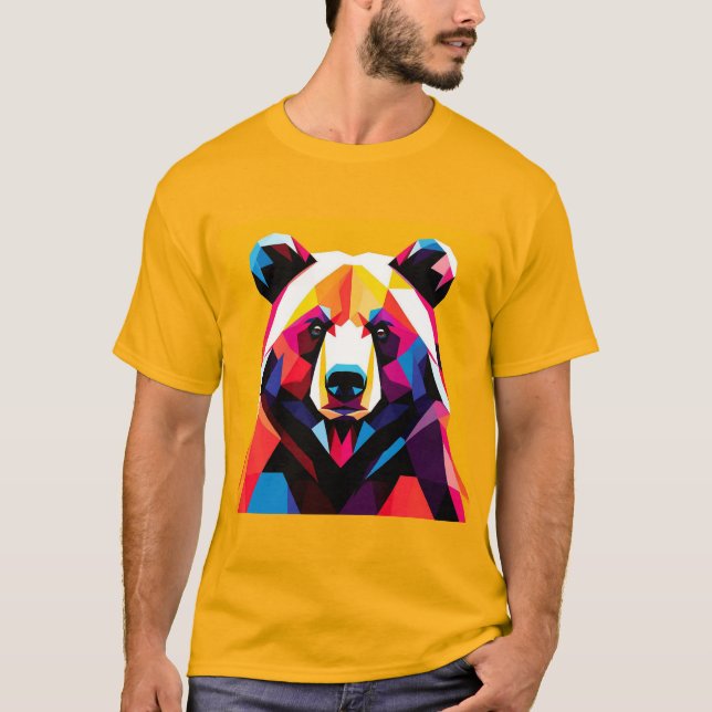 Camiseta Urso Poligonal com Estilo Abstrato (Frente)