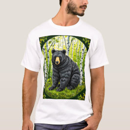 Camiseta 🐻 Urso Preto Em Floresta De Bétulas Para Aventura