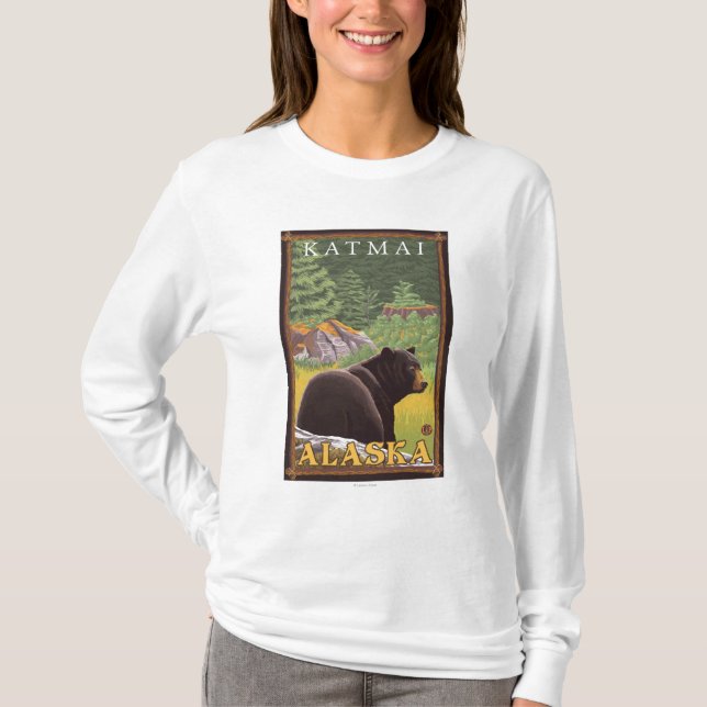 Camiseta Urso preto na floresta - Katmai, Alaska (Frente)