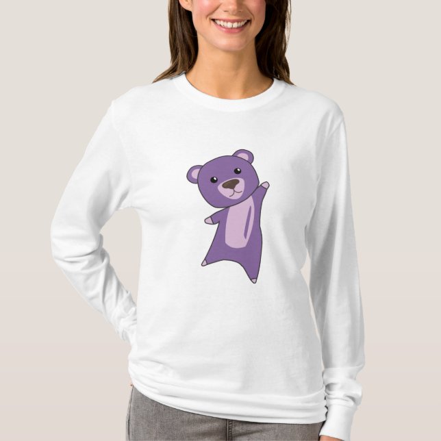 Camiseta Urso Púrpura Urso Colorido Animais De Corte Para C (Frente)