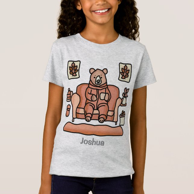 Camiseta Urso Relaxado Cuta Retrominimalista | Engraçado (Frente)