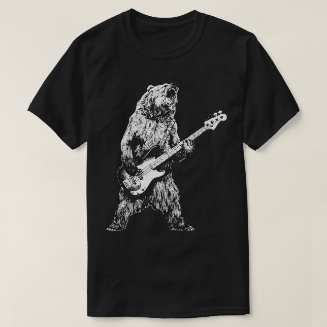Camiseta Urso Retrorista Jogando Urso-De-Violão Guitarista  (Frente do Design)