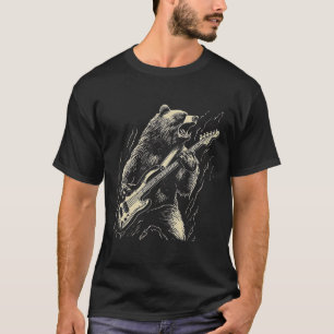 Camiseta Urso Retrorista Jogando Urso-De-Violão Guitarista