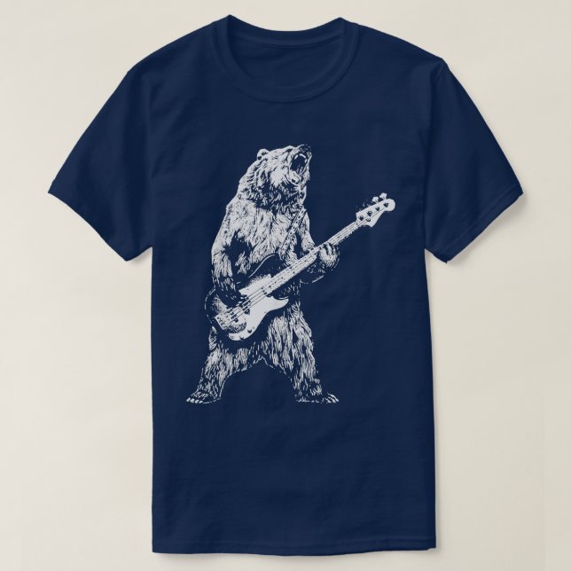Camiseta Urso Retrorista Jogando Urso-De-Violão Guitarista  (Frente do Design)