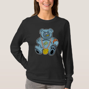 Camiseta Urso Rico Hiphop Baixo Azul Costura 1s Combinando