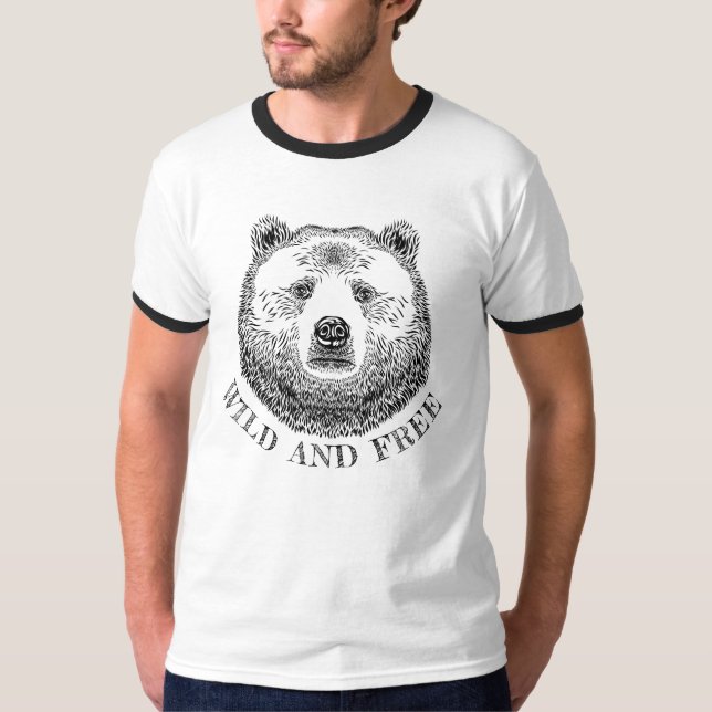 Camiseta Urso, Selvagem E Gratuita, Ilustração Desenhada À  (Frente)