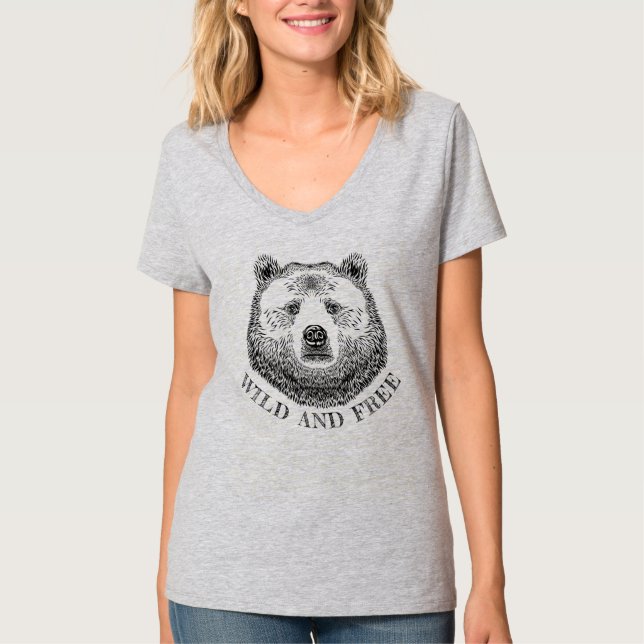 Camiseta Urso, Selvagem E Gratuita, Ilustração Desenhada À  (Frente)