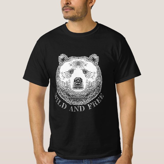 Camiseta Urso, Selvagem E Gratuita, Ilustração Desenhada À  (Frente)