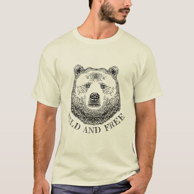 Camiseta Urso, Selvagem E Gratuita, Ilustração Desenhada À  (Frente)