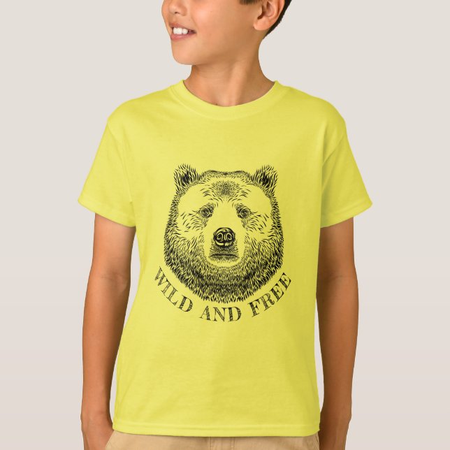 Camiseta Urso, Selvagem E Gratuita, Ilustração Desenhada À  (Frente)