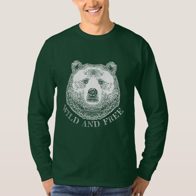 Camiseta Urso, Selvagem E Gratuita, Ilustração Desenhada À  (Frente)