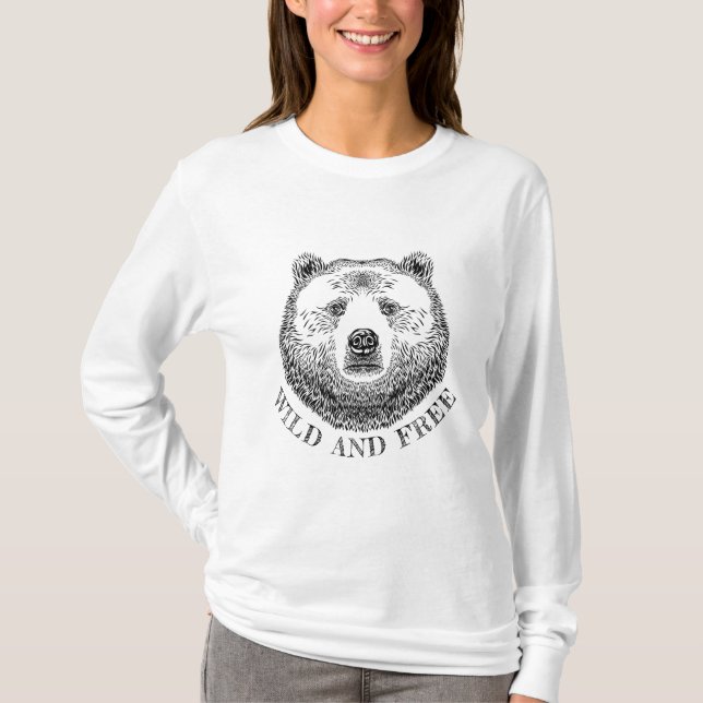 Camiseta Urso, Selvagem E Gratuita, Ilustração Desenhada À  (Frente)
