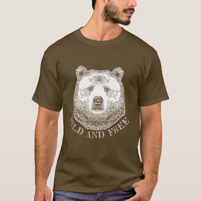 Camiseta Urso, Selvagem E Gratuita, Ilustração Desenhada À  (Frente)