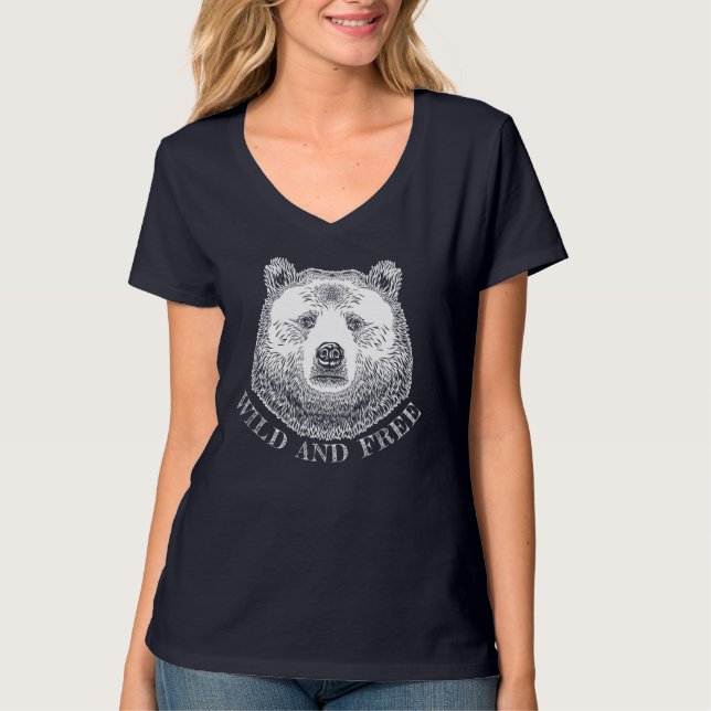 Camiseta Urso, Selvagem E Gratuita, Ilustração Desenhada À  (Frente)