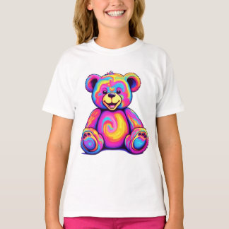 Camiseta Urso Teddy Hippie Arco-Íris Psicodélico Cor Brilha