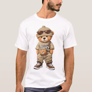 Camiseta Urso Teddy Hipster Legal com Roupas de Rua Bege