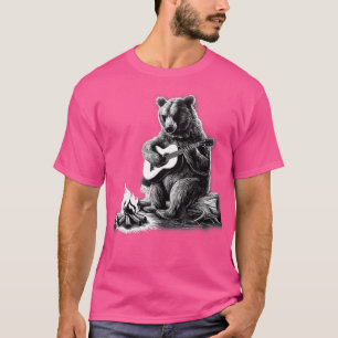 Camiseta Urso Tocando Guitarra Rock On Fogueira Urso