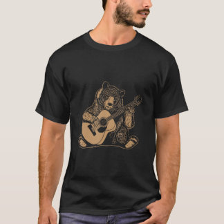 Camiseta Urso Tocando Ursos de Violão Rock Guitarista Panda