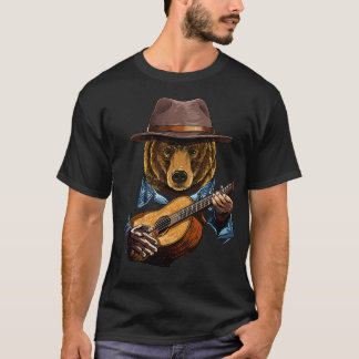 Camiseta Urso Tocando Violão Acústico Urso Animal Sobre Gui