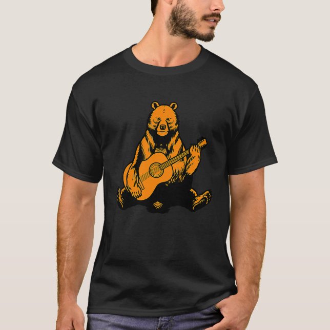 Camiseta Urso Tocando Violão - Guitarrista 3 (Frente)