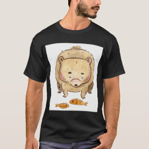 Camiseta Urso Triste Com Ilustração De Peixe