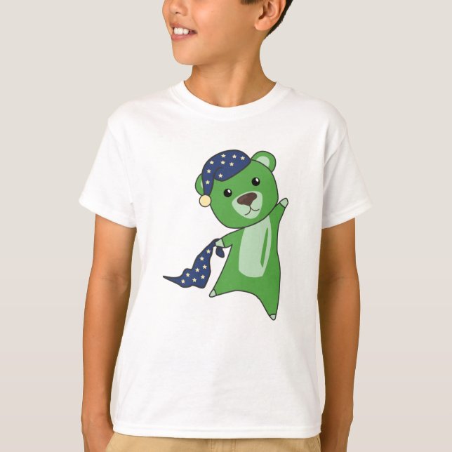Camiseta Urso Verde Verde-Branca-Com-Sono (Frente)