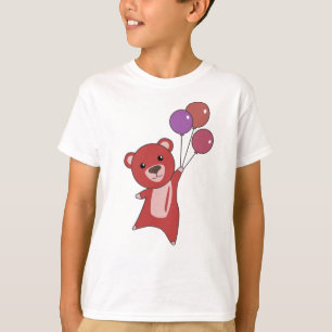 Camiseta Urso Vermelho Voa Com Balões Animais Doce Ursos
