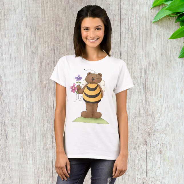 Camiseta Urso Vestido como Bumblebee com Flores (Criador carregado)