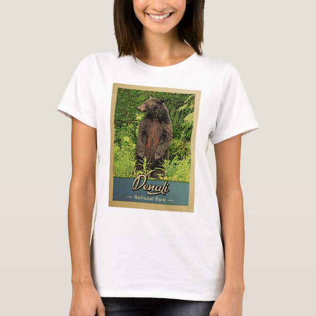 Camiseta Urso Vintage do Parque Nacional Denali (Frente)