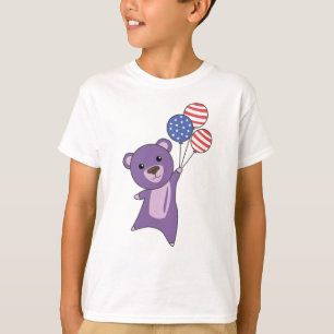 Camiseta Urso Voa Balões USA Púrpura Doce Animais