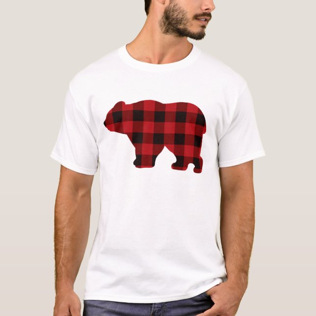 Camiseta Urso xadrez preto e vermelho clássico do país (Frente)