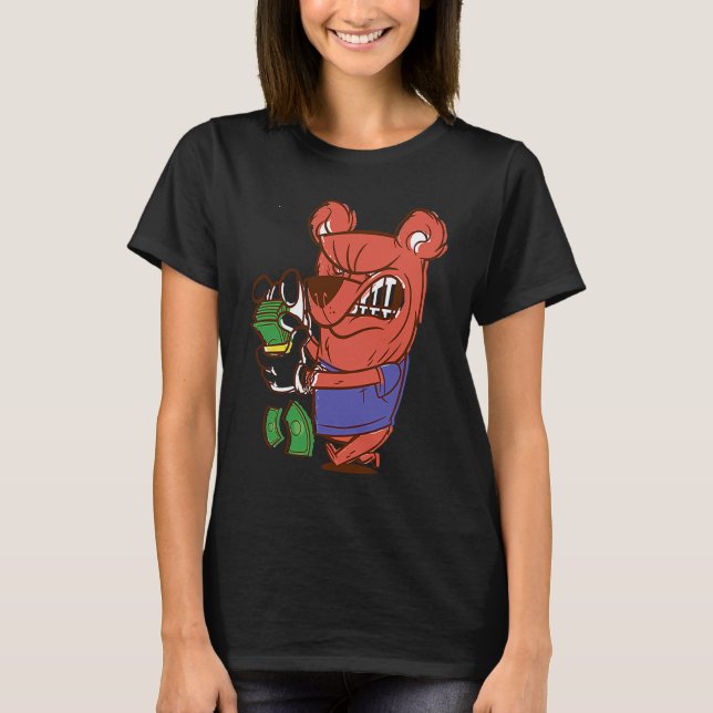 Camiseta urso zangado contando dinheiro (Frente)