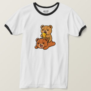 Camiseta Ursos Adoráveis Comendo Doce Favo de Mel Cartoon