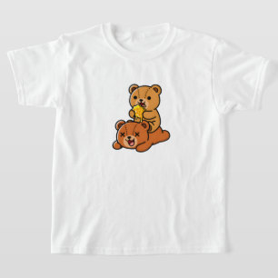 Camiseta Ursos Adoráveis Comendo Doce Favo de Mel Cartoon