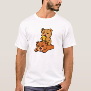 Camiseta Ursos Adoráveis Comendo Doce Favo de Mel Cartoon