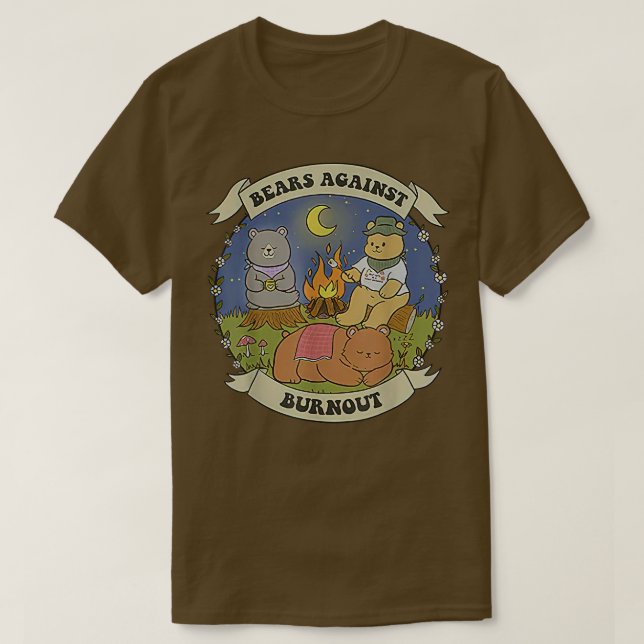 Camiseta Ursos Contra Burnout Campfire (Frente do Design)