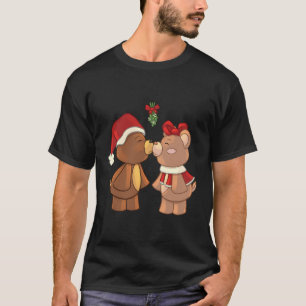 Camiseta Ursos de Teddy De Natal Bonitos Beijando Sob Mistu