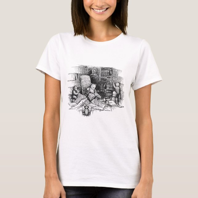 Camiseta Ursos de ursinho que lêem na biblioteca (Frente)
