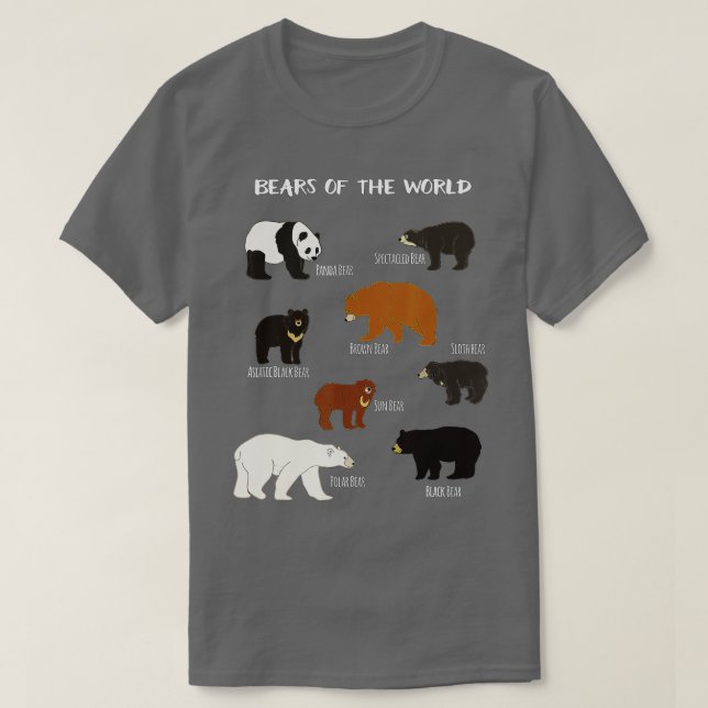 Camiseta Ursos Do Mundo Urso Grizzly Panda Polar Negro (Frente do Design)
