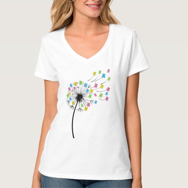 Camiseta Ursos fofos voadores fluxo de dente-de-leão (Frente)