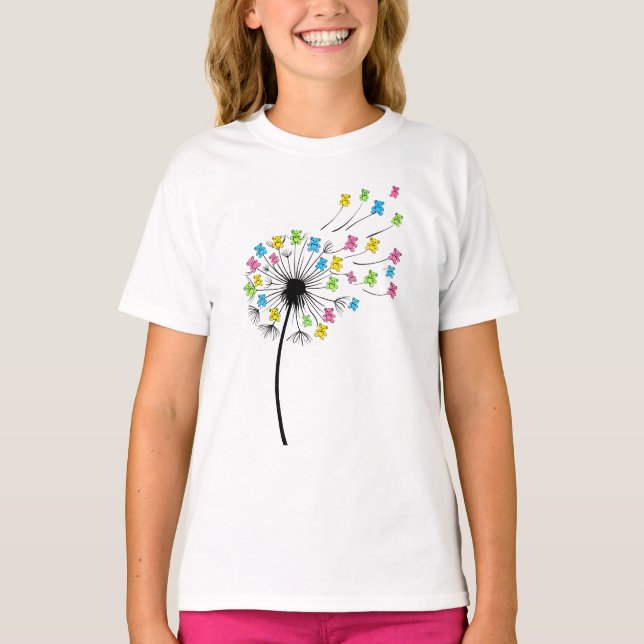 Camiseta Ursos fofos voadores fluxo de dente-de-leão (Frente)