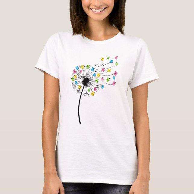 Camiseta Ursos fofos voadores fluxo de dente-de-leão (Frente)