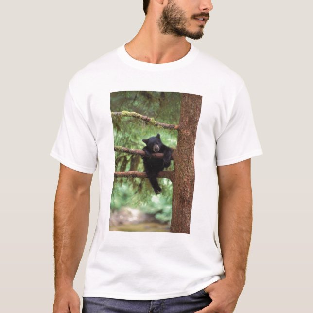 Camiseta Ursus americanus, filhote de uma árvore (Frente)