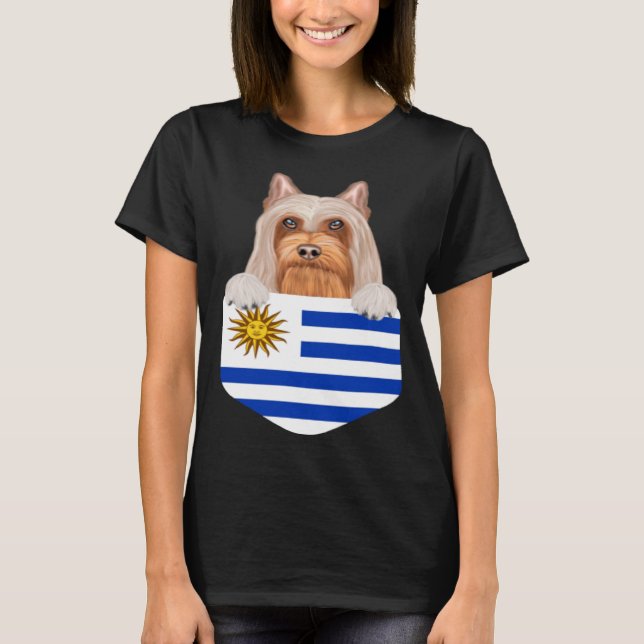 Camiseta Uruguai Flag Silky Terrier Dog Em Bolso (Frente)