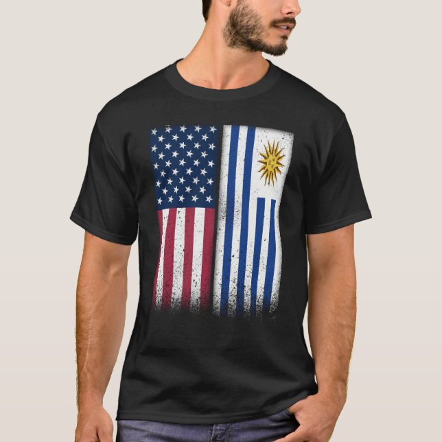 Camiseta Uruguayan Flag USA And Uruguay Flags Proud Uruguay (Frente)